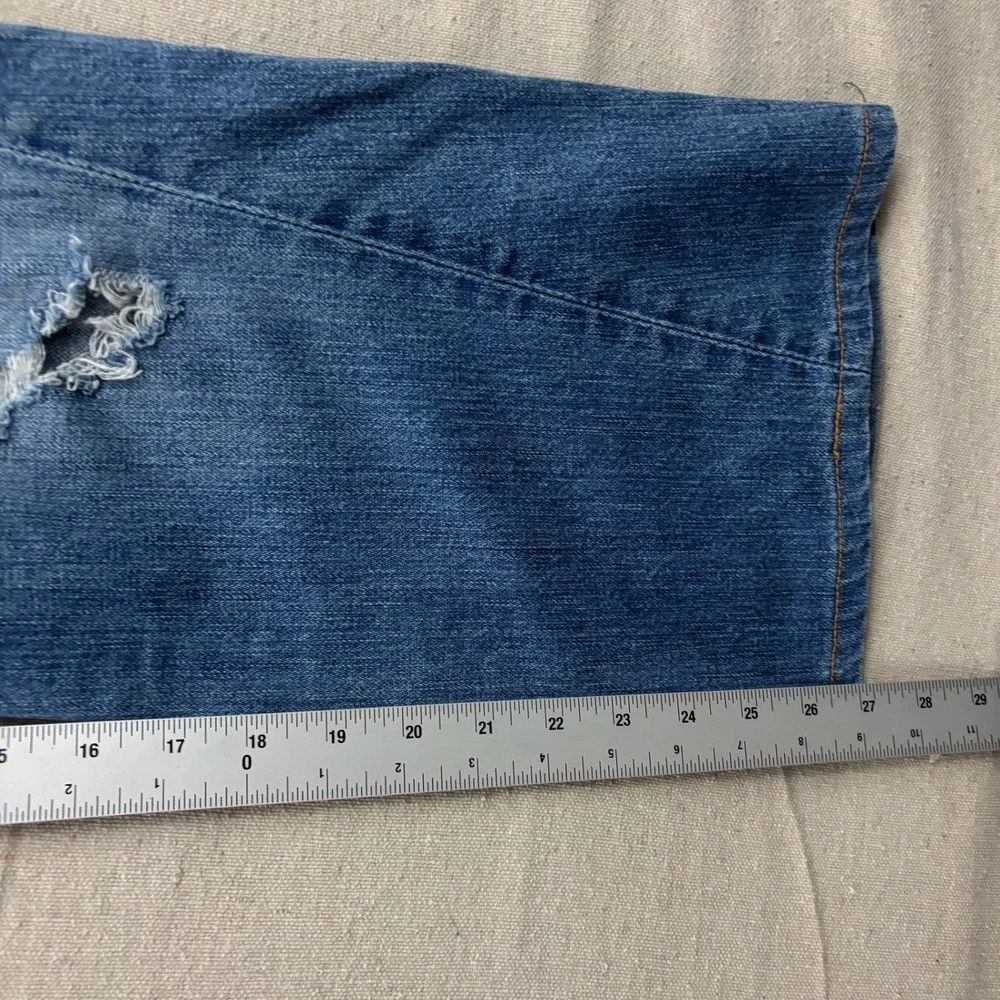 True Religion Joey Flare Jeans Mens 32 Blue Distressed Flap Pocket Horseshoe